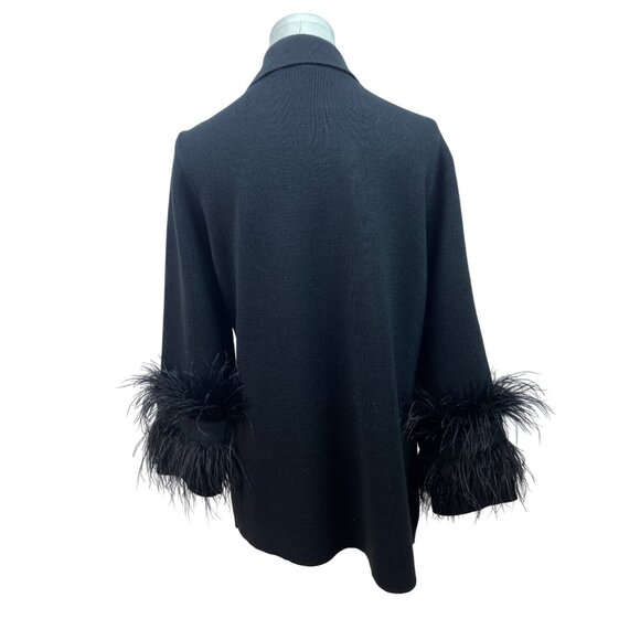 Kobi Halperin Womens Black Open Front Cardigan With Feather Trim Sleeves Size L - Picture 3 of 8